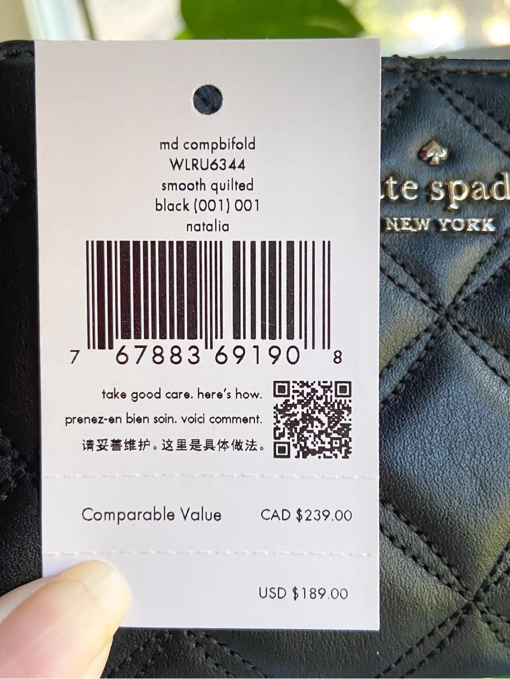 Kate Spade Carey Quilted Leather Medium Compact Bifold Wallet - Black Clean Girl